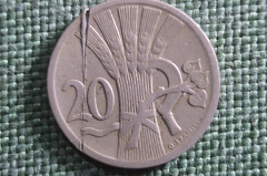 Монета 20 геллеров 1924 года. Чехословакия.