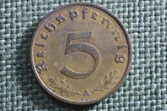 Монета 5 рейхспфеннигов, пфеннигов 1938 года A. Рейх. Германия.