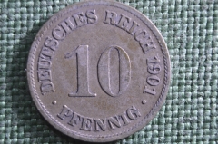 Монета 10 пфеннигов 1901 года, буквы A A. Deutsches Reich, Германская Империя.