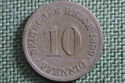 Монета 10 пфеннигов 1889 года, буквы E E. Deutsches Reich, Германская Империя.