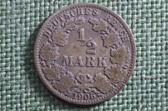 Монета 1/2 марки 1906 года, буква A. Deutsches Reich, Германская Империя.