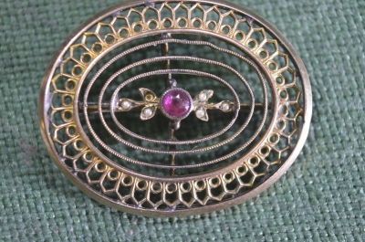Брошь брошка старинная с камнями "Модерн". Латунь. Царская Россия. #U