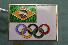 Знак значок "Олимпиада Олимпийский Комитет". Тяж. металл. Гор. Эмаль. Цанга. Бразилия.
