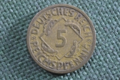Монета 5 рейхспфеннигов пфеннигов 1924 года. Веймарская Республика. Веймар. Германия. Монета 5 рейхспфеннигов пфеннигов 1924 года. Веймарская Республика. Веймар. Германия.