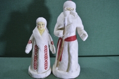 Елочные игрушки, Дед Мороз и Снегурочка. Вата, папье-маше. Отличное состояние.