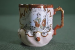 Чашка фарфоровая кофейная "Шинуазри". Фарфор. Кузнецов на Волхове. Розовое крытье. Царская Россия.#U