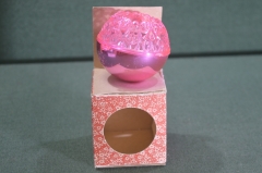 Елочная новогодняя игрушка "Шар зеркальный". Розовый. В коробке. Пластмасса. ФХИ. СССР.