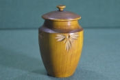 Чайница банка с крышкой деревянная. Резьба. Дерево. Лак. Зианчуринский комбинат. Башкирия. СССР. 