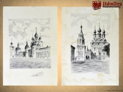 Графика (тушь, картон). Православная архитектура.