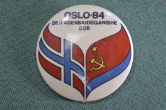 Знак значок "Азербайджанская ССР Норвегия Осло 1984". Бакинская Серия. СССР. 