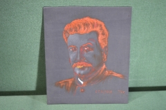 Панно картина портрет живописный на ткани "И. В. Сталин". Текстиль. Масло. СССР.