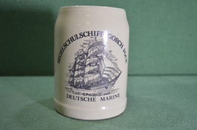 Кружка пивная керамическая. Deutsche Marine. Корабль, парусник. Керамика, Германия.