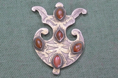 Подвеска старинная медальон. Серебро 800 проба. Сердолик. Туркменистан. 19 век. #U