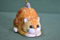 Игрушка елочная "Рыжий ленивый кот и мышка". Кошка, мышь. Керамика, майолика, ручная роспись. #3