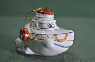 Игрушка елочная "Катер, катерок, кораблик". Моряк, буксир. Керамика, майолика, ручная роспись. #4