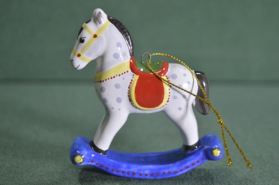 Игрушка елочная "Лошадка качалка". Конь, лошадь. Керамика, майолика, ручная роспись. #2