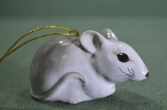 Игрушка елочная "Мышь, мышка серая". Мышонок. Керамика, майолика, ручная роспись #2