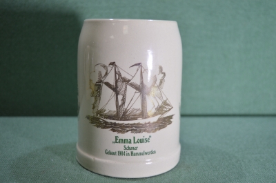 Кружка пивная керамическая на 0,5 литра. Jever, парусник Emma Louise. Керамика, Германия.