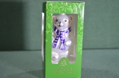 Елочная игрушка из стекла "Умка, медвежонок". Медведь белый. Стекло. Клинское объединение "Елочка".