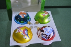 Елочные игрушки из стекла, набор "Зимний пейзаж". Шары. Стекло. Клинское объединение "Елочка".