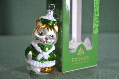 Елочная игрушка из стекла "Кошечка, кошка". Стекло. Клинское объединение "Елочка".