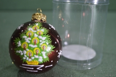 Елочная игрушка из стекла, шар "Еловый", красный. Стекло. Клинское объединение "Елочка".
