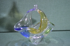 Ваза вазочка конфетница. Цветное стекло. Богемия. Чехословакия периода СССР. #U