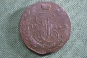 Монета 5 копеек 1788 года, СПМ. Медь, перечекан. Екатерина II. Российская Империя.