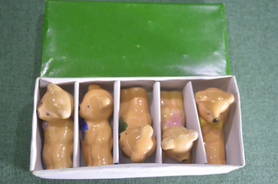 Подставка для столовых приборов фарфоровая "Медведь мишка". Набор 5 шт. Винтаж. Европа. #U