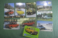 Календарики "Автоэкспорт, Avtoexport". Коллекция, 9 штук. 1977 - 1988 гг. Советский автомобиль.