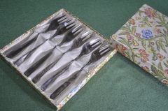 Вилки, набор (6 штук), коробка. Мельхиор, серебрение. Pfeiffer 90. Длина 16 см.