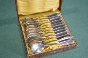 Ложки, набор (12 штук), коробка. Мельхиор, серебрение. Silefa 40. Длина 14 см.