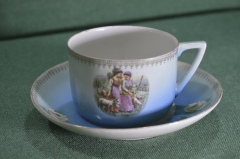 Чайная пара фарфоровая "Пастушки". Фарфор. Дулево. Фарфортрест. СССР. 1924-1927 год. #U