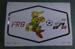 Наклейка "Футбол Заяц футболист". ФРГ. Германия. Футбол. UEFA 1988. Сделано в СССР. #1