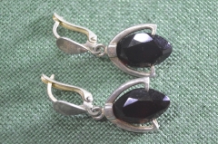 Серьги с красным камнем. Серебрение. Клеймо. Германия. 1930е.