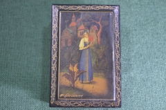 Шкатулка деревянная "Сказка Аленький Цветочек". Под Федоскино. СССР.