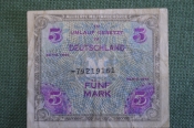 Бона, банкнота 5 Пять марок 1944 года. Германия, Американская, союзная оккупация. 