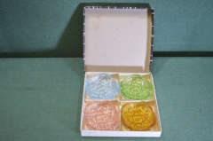 Розетки емкости для икры или варенья. Цветное стекло. Набор 4 шт. в коробке. Чехословакия #1 #U