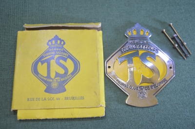 Знак шильд эмблема автомобильная "Touring Club Secours". Авто мото клуб. Металл. Винтаж. Бельгия.