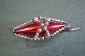Игрушка елочная, стеклярус. Дирижабль красный. Стекло. 