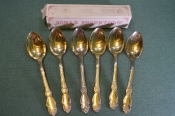 Ложки десертные, набор (6 штук). Позолота. Покрытие серебро-золото. Кольчугино. 