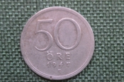 Монета 50 эре 1947 года. Серебро. Швеция.