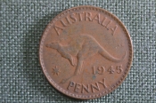 Монета 1 пенни 1945 года, Австралия. Кенгуру.