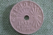 Монета 2 сентимо, центов 1937 года, Испания.