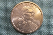 Монета 1 доллар США, 2000 год. Сакагавея, Сакаджавея. Индианка, парящий орел. One dollar, USA. #2