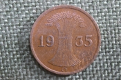 Монета 1 рейхспфенниг 1935 года. Третий Рейх, Германия.