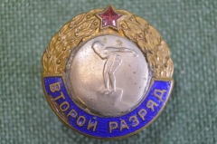 Знак "Плавание II разряд женщины". Тяж. металл. Винт. СССР.