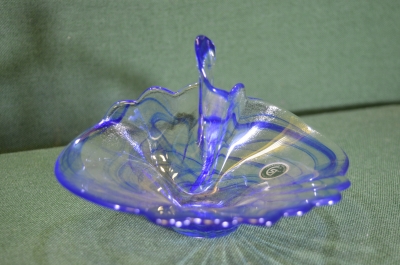 Ваза конфетница. Цветное синее стекло. Бирка. Италия. 1960е. #U