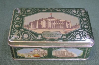 Коробка жестяная "Украинская Рада". Жесть. Фабрика им. К. Маркса. Киев. СССР. 1950е.