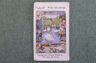 Марка, вкладыш "Гадкий утенок". Andersen Fairy tales 5 stamps, реклама сигарет Piedmont. 1910-е гг